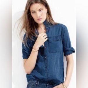 J Crew Cotton camp shirt pullover in indigo
